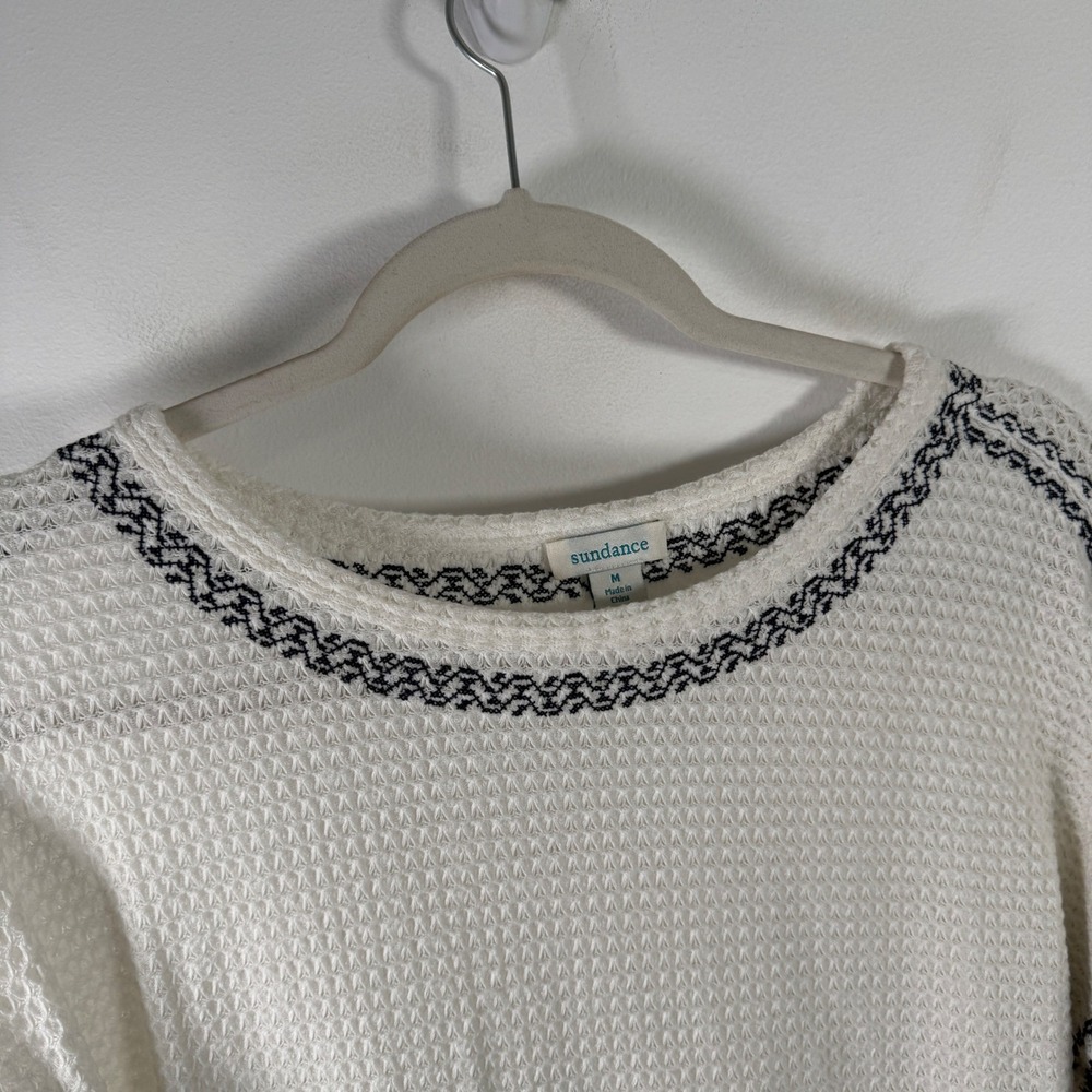 Sundance Waffle Knit Top White Embroidered Boho Peasant Long Sleeve Womens M - Picture 4 of 10